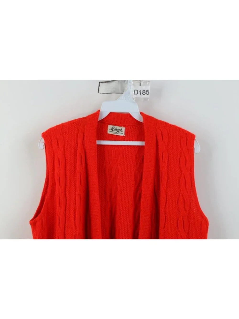 Vintage 70s Streetwear Womens Medium Chunky Knit Open Front Sweater Vest Red USA